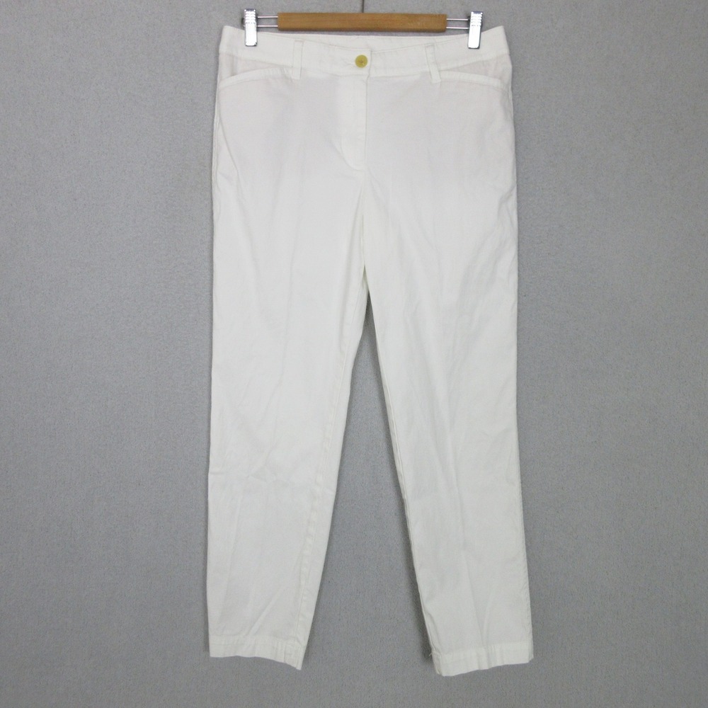 Talbots Straight-Leg Chino Women 8P White Cotton Blend Trousers Preppy